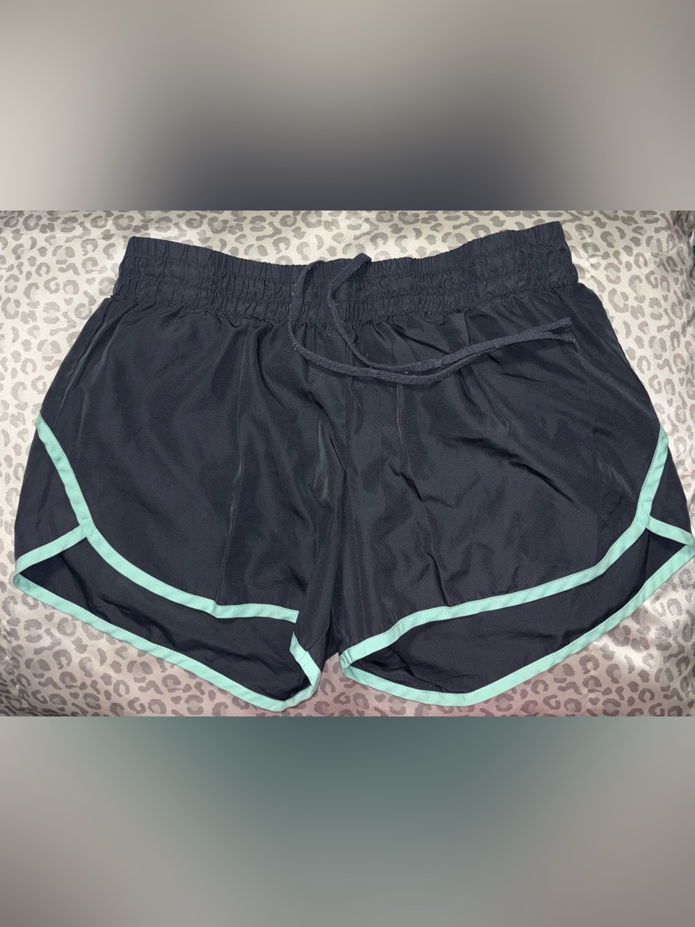 Women’s Dark Grey Athletic Running Shorts with Mint Trim